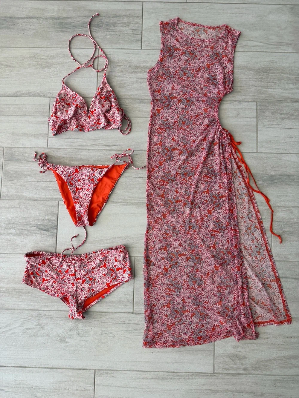Forever 21 - 4 Pieces Set - Bikini, Shorts, Cover Up Dress - Size L